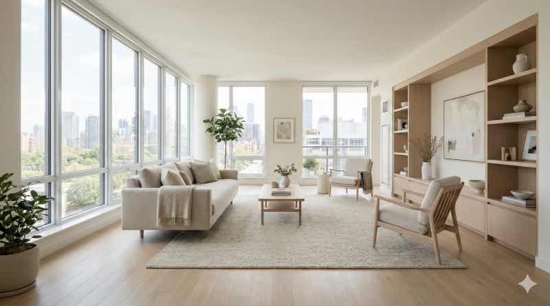 Vastgoedfotograaf Den Haag legt lichte woonkamer professioneel vast